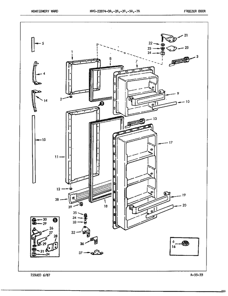 Freezer Door/misc Diagram and Parts List for 22874A  Admiral Refrigerator