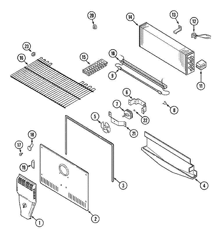 FREEZER COMPARTMENT Diagram and Parts List for CTB1920ARW  Magic Chef Refrigerator
