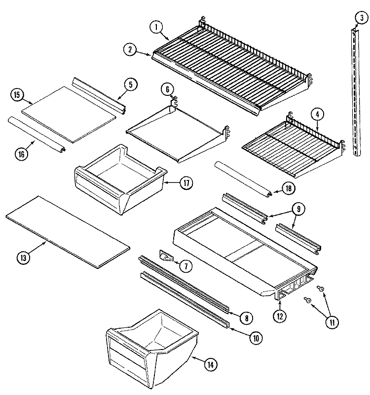 SHELVES & ACCESSORIES Diagram and Parts List for GT1924NDCA  Crosley Refrigerator