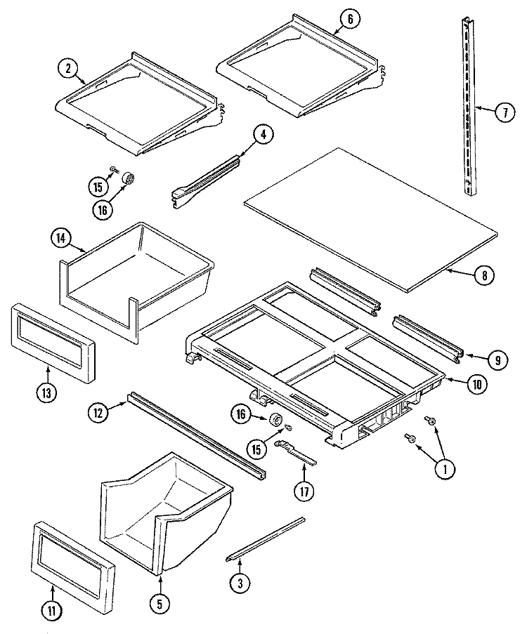 SHELVES & ACCESSORIES Diagram and Parts List for MTB1954ARW  Maytag Refrigerator