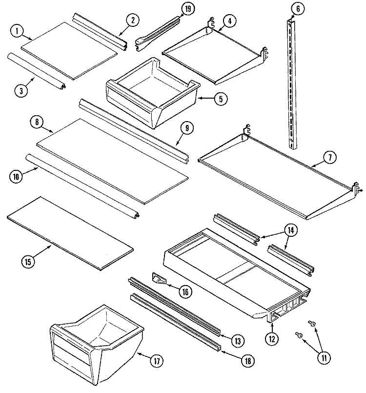 SHELVES & ACCESSORIES Diagram and Parts List for MTB2153ARW  Maytag Refrigerator