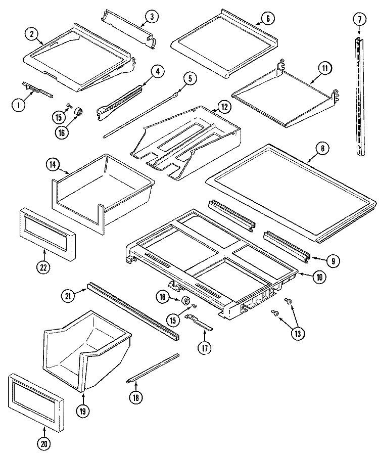 SHELVES & ACCESSORIES Diagram and Parts List for GT2428PVCW  Maytag Refrigerator