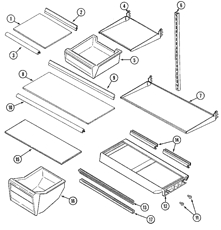 SHELVES & ACCESSORIES Diagram and Parts List for ATB2113ARQ  Admiral Refrigerator