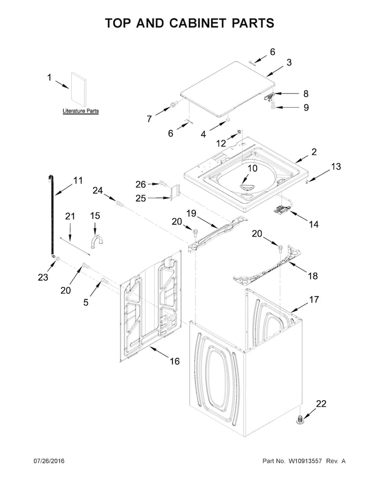Top And Cabinet Parts Diagram and Parts List for NTW4605EW1  Amana Washer