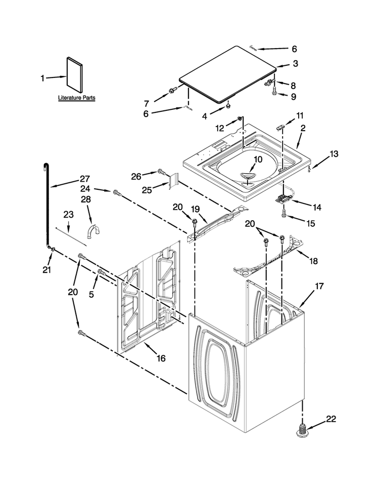Top And Cabinet Parts Diagram and Parts List for NTW4750BQ1  Amana Washer