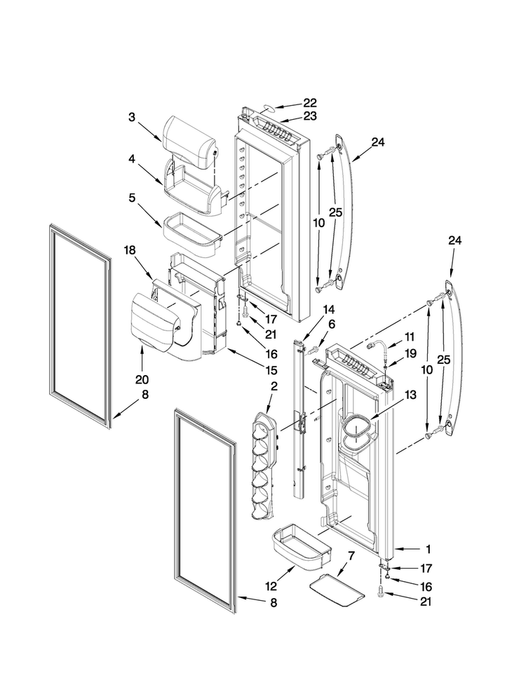 Refrigerator Door Parts Diagram and Parts List for AFI2538AES7  Amana Refrigerator