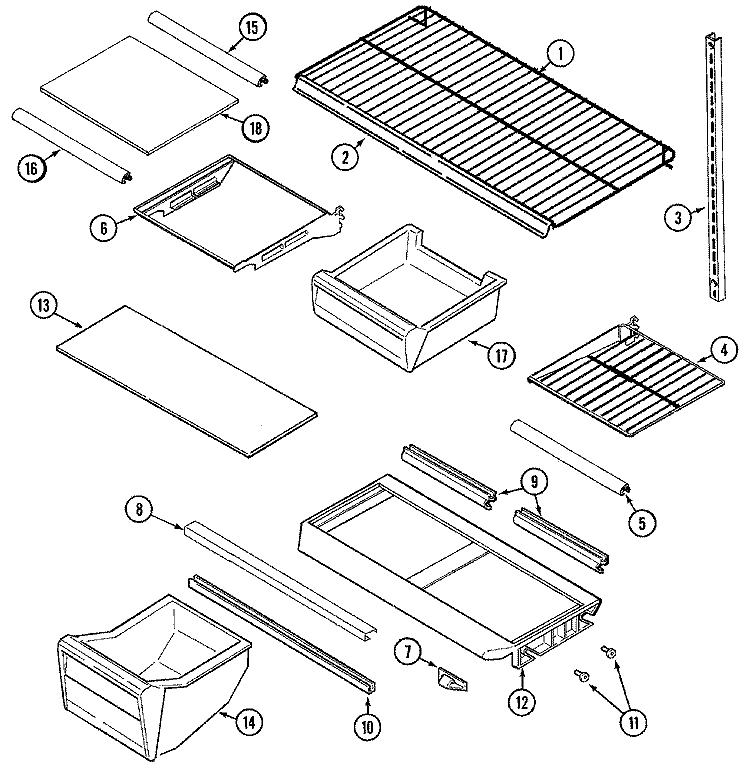 SHELVES & ACCESSORIES Diagram and Parts List for GT2124NEEW  Maytag Refrigerator