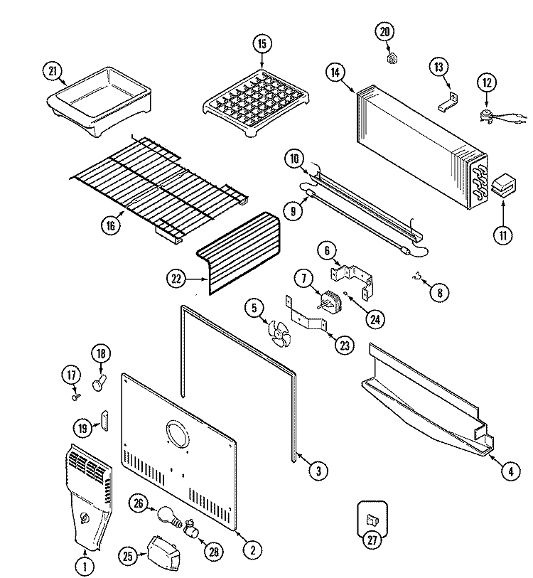 FREEZER COMPARTMENT Diagram and Parts List for GT2127PVCW  Maytag Refrigerator