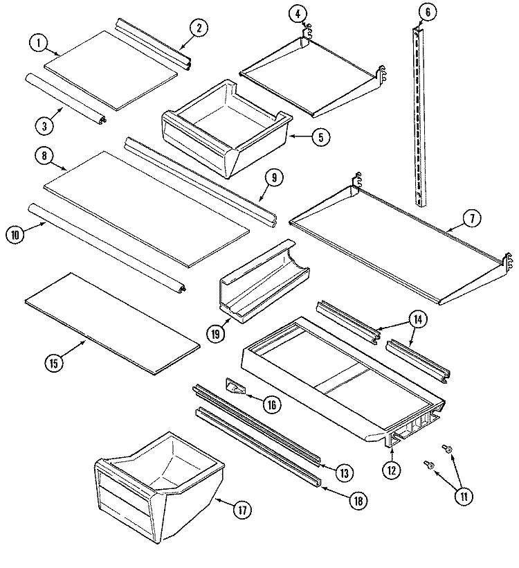 SHELVES & ACCESSORIES Diagram and Parts List for GT1986PKCA  Maytag Refrigerator