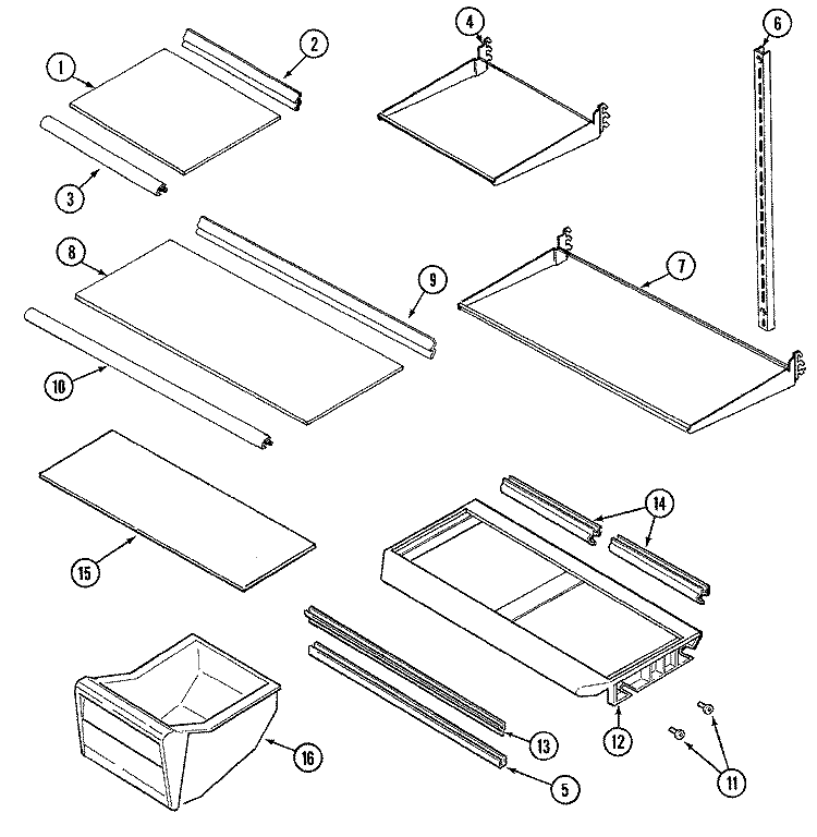 SHELVES & ACCESSORIES Diagram and Parts List for GT2422NXCW  Maytag Refrigerator