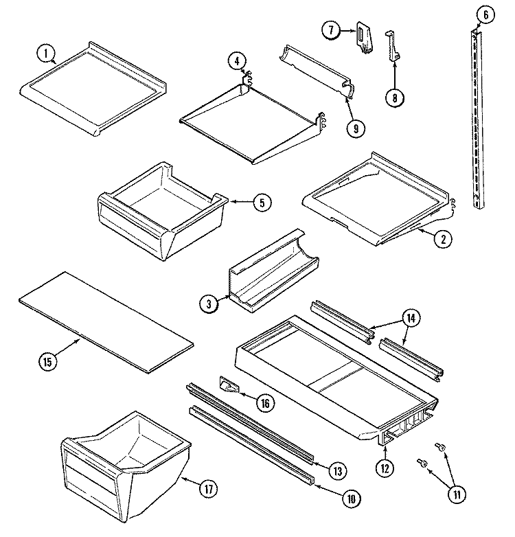 SHELVES & ACCESSORIES Diagram and Parts List for RTM21010  Hoover Refrigerator
