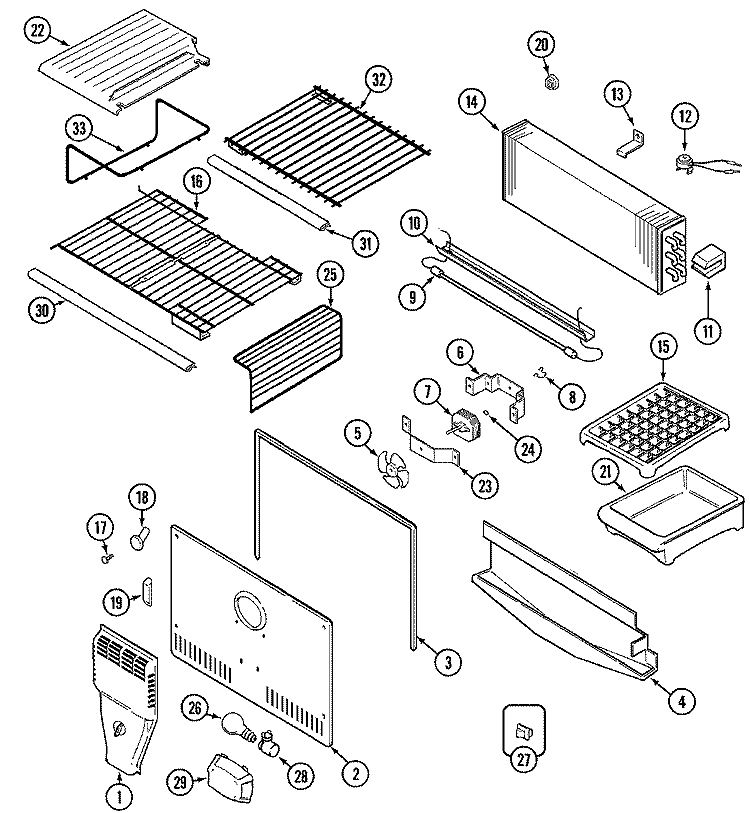 FREEZER COMPARTMENT Diagram and Parts List for MTB2446BEA  Maytag Refrigerator