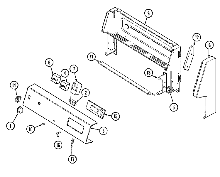 CONTROL PANEL Diagram and Parts List for MER1350AAW  Maytag Range