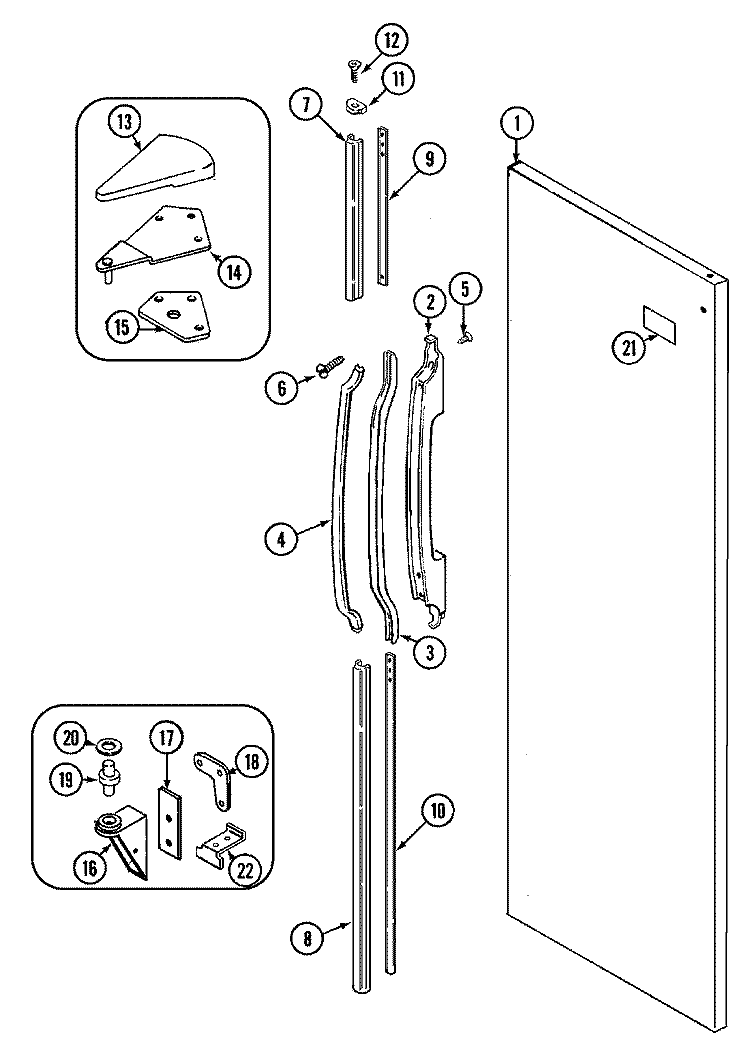 FRESH FOOD OUTER DOOR Diagram and Parts List for RSBS20010  Hoover Refrigerator