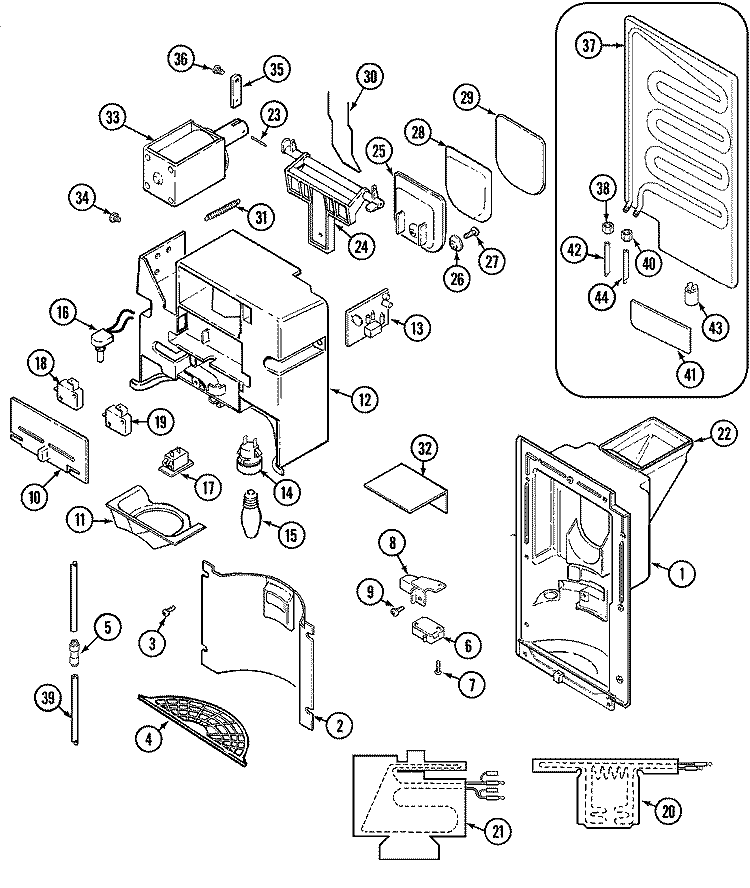 ICE & WATER DISPENSER Diagram and Parts List for GS24C7C3EV  Admiral Refrigerator