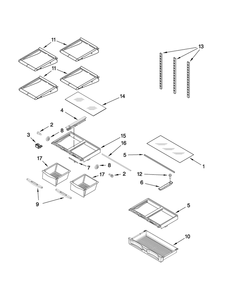 Shelf Parts Diagram and Parts List for MFT2771WEM0  Maytag Refrigerator