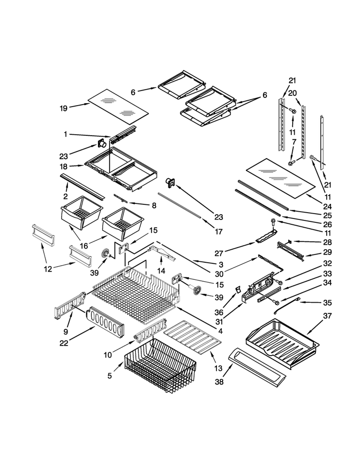 Shelf Parts Diagram and Parts List for MFF2558DEM00  Maytag Refrigerator
