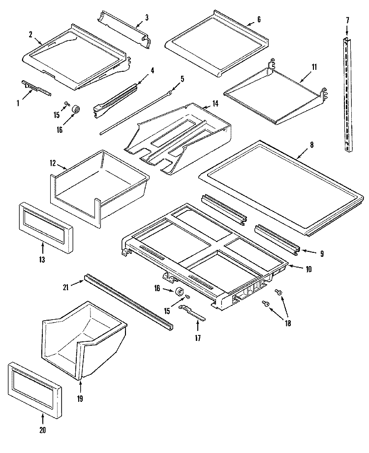 SHELVES & ACCESSORIES Diagram and Parts List for MTB2156BEA  Maytag Refrigerator