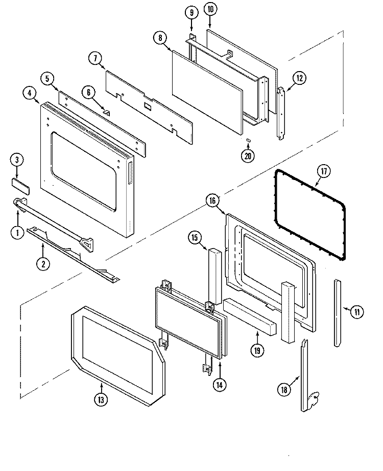 DOOR Diagram and Parts List for WW27430P  Jenn-Air Wall Oven