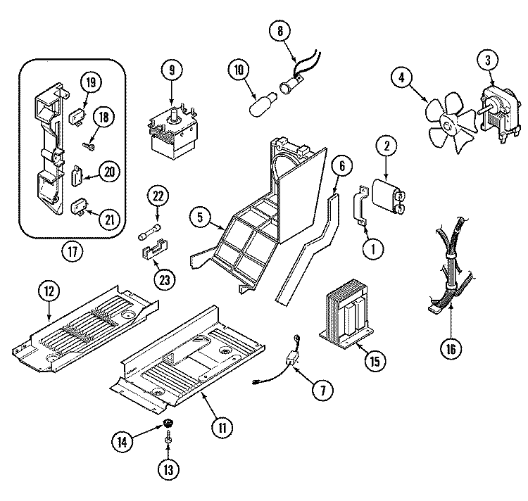 INTERNAL CONTROLS Diagram and Parts List for DM15K-15B  Magic Chef Microwave