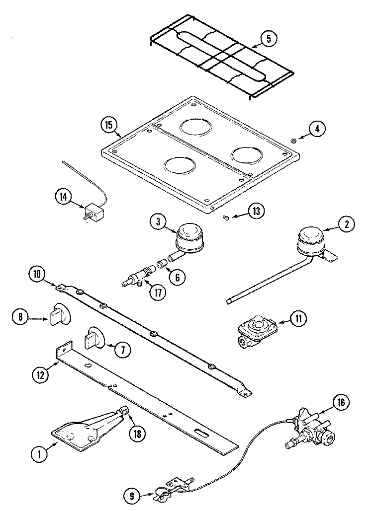 TOP & GAS CONTROLS Diagram and Parts List for CLY1641ADL  Magic Chef Range