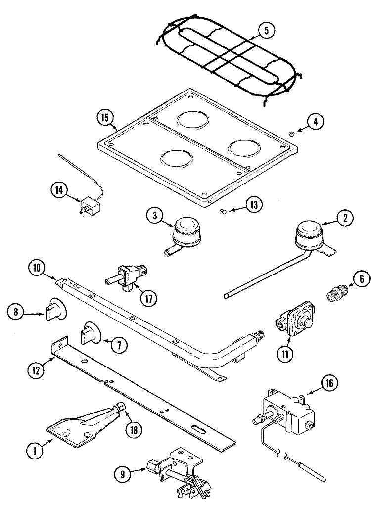TOP & GAS CONTROLS (BDB, BDT) Diagram and Parts List for CLY2241BDB  Magic Chef Range