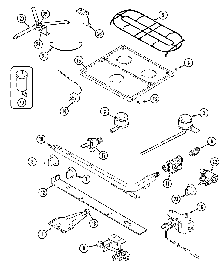 TOP & GAS CONTROLS (SERIES 11) Diagram and Parts List for CLY2242BDB  Magic Chef Range