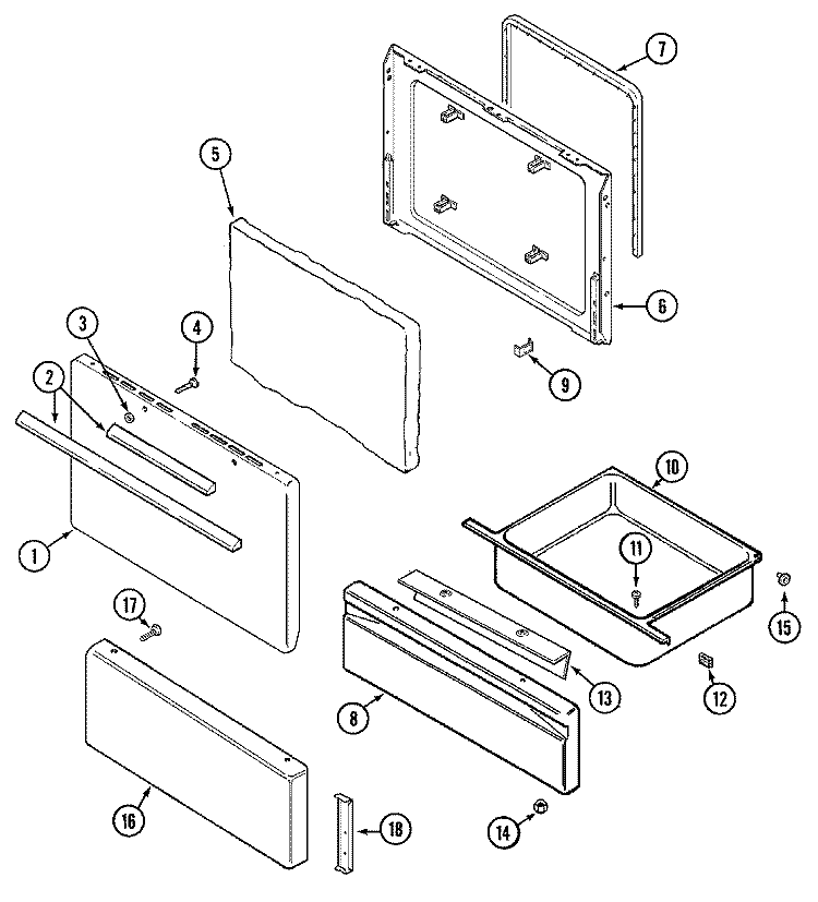 DOOR / DRAWER Diagram and Parts List for CER1110AAH  Magic Chef Range