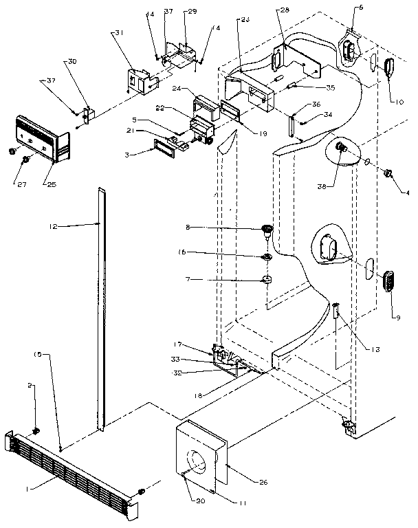 Refirgerator/freezer Controls And Cabinet Diagram and Parts List for SXD27N-P1162411W  Amana Refrigerator