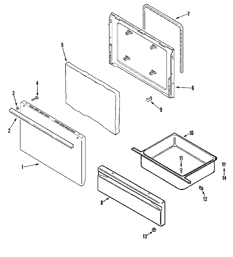 DOOR / DRAWER Diagram and Parts List for AER1140AGH  Maytag Range