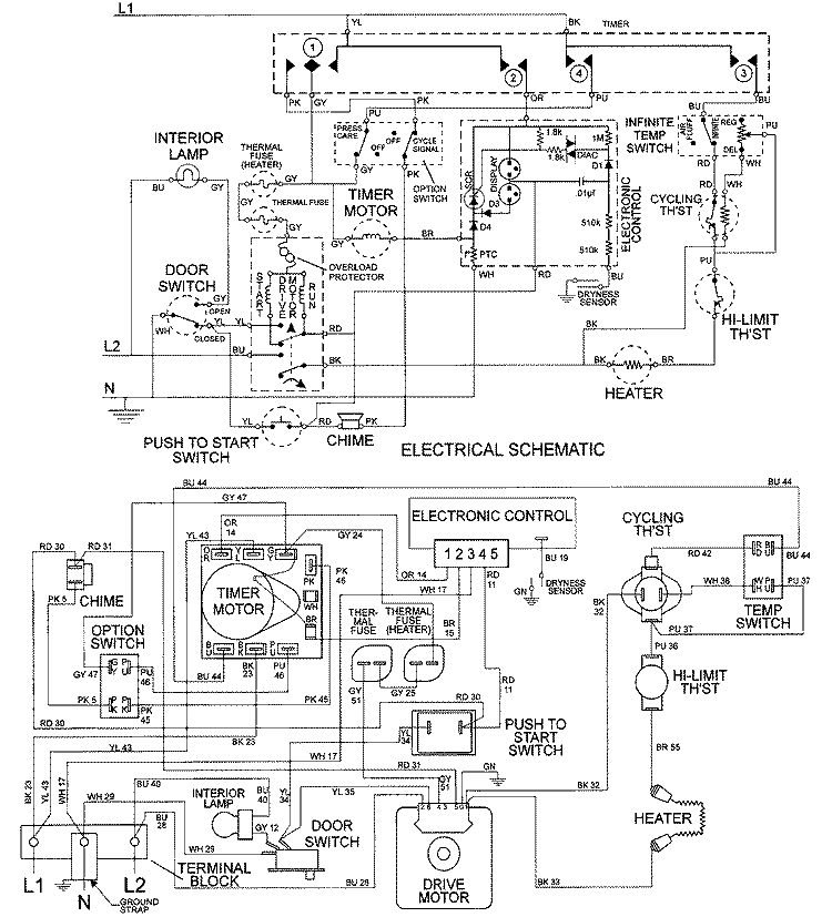 WIRING INFORMATION Diagram and Parts List for MDE3000AYW  Maytag Dryer