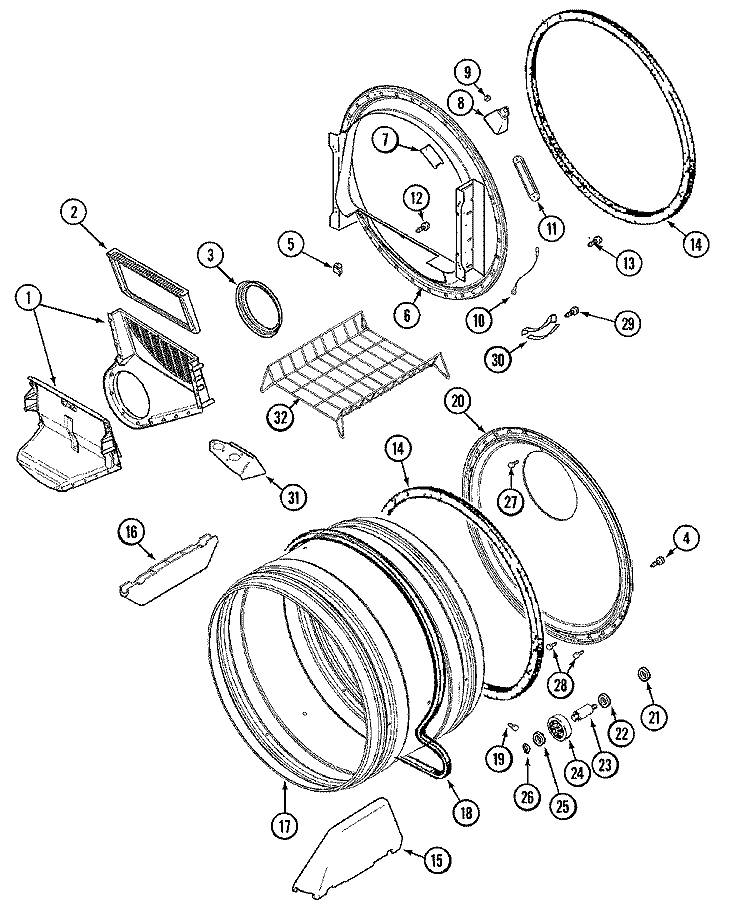 TUMBLER Diagram and Parts List for MDG8757AWQ  Maytag Dryer