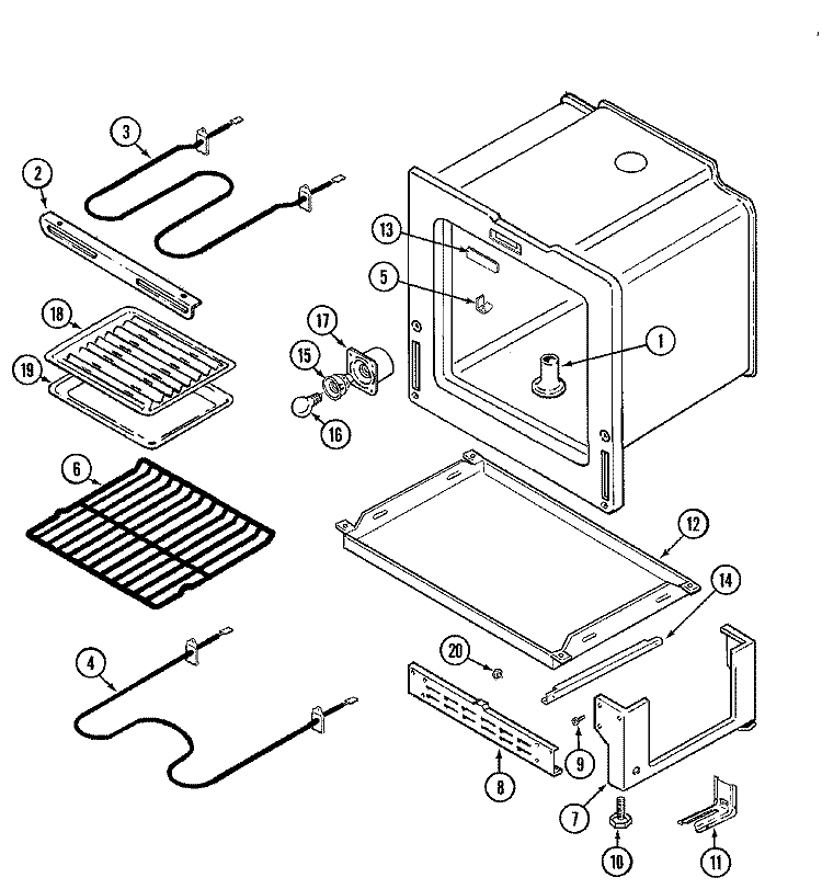 OVEN / BASE Diagram and Parts List for AER1360AGW  Maytag Range