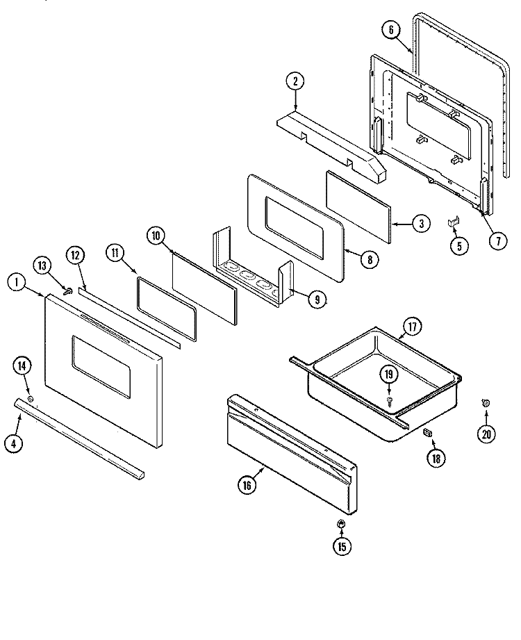 DOOR / DRAWER Diagram and Parts List for AER1360AGW  Maytag Range
