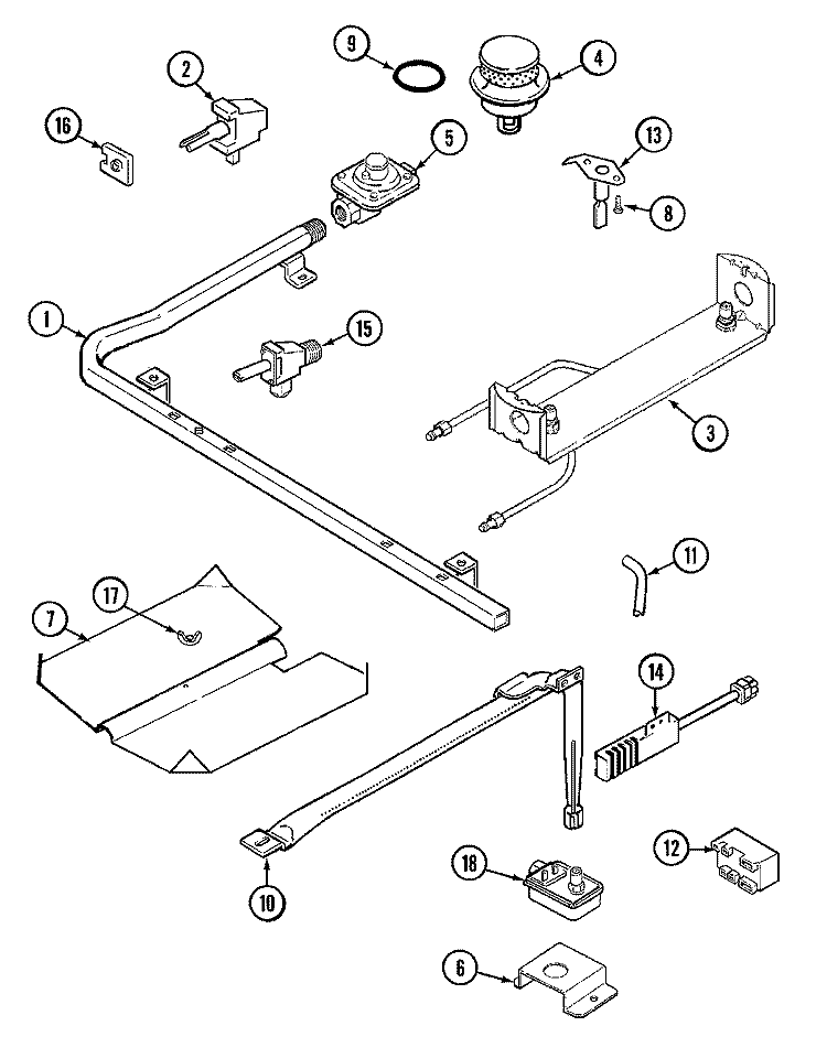 GAS CONTROLS Diagram and Parts List for C31315VBM  Crosley Range
