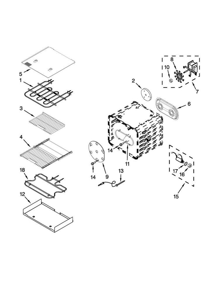 30" Internal Oven Parts Diagram and Parts List for JDRP548WP02  Jenn-Air Range