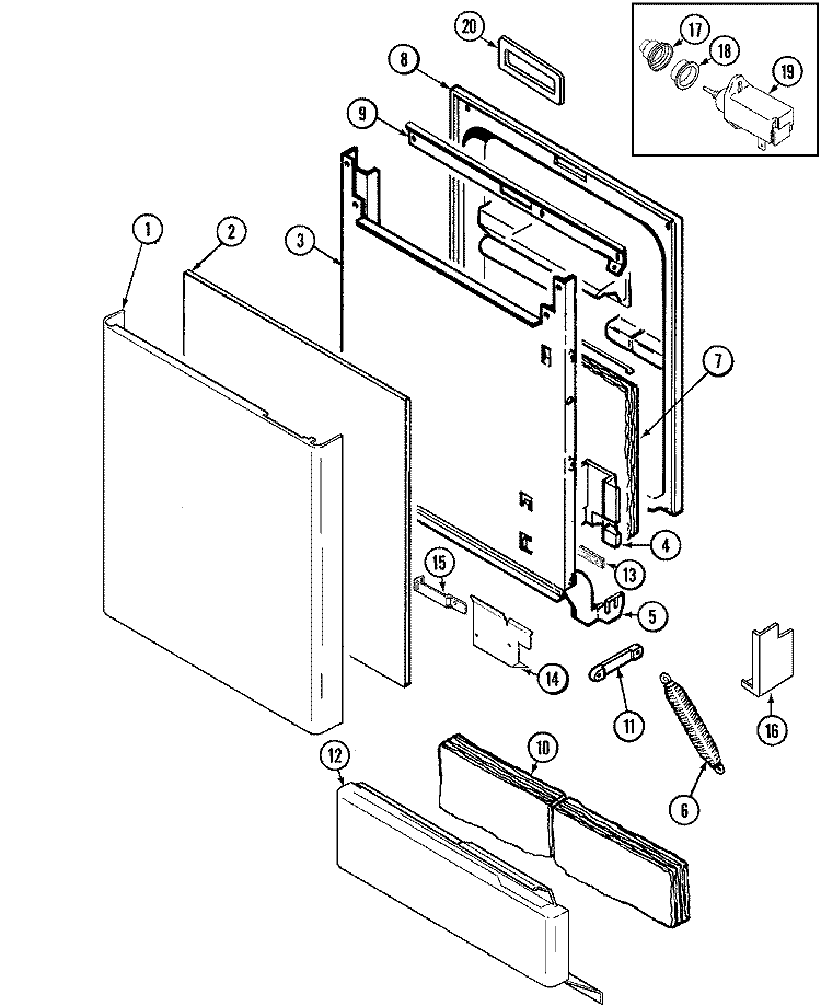 DOOR Diagram and Parts List for MDB6160AWW  Maytag Dishwasher
