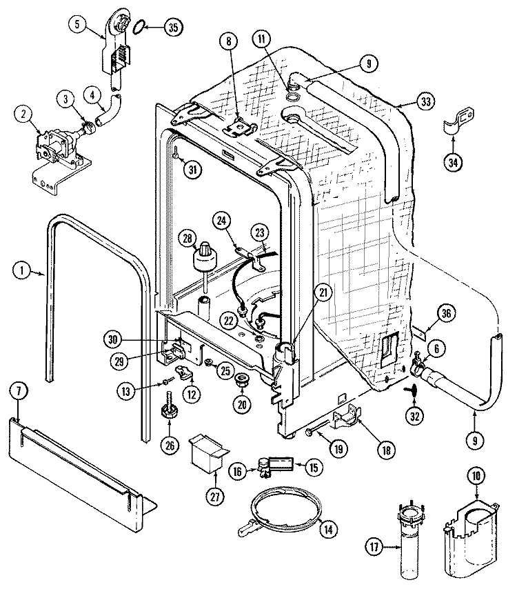 TUB Diagram and Parts List for MDB5010AWA  Maytag Dishwasher
