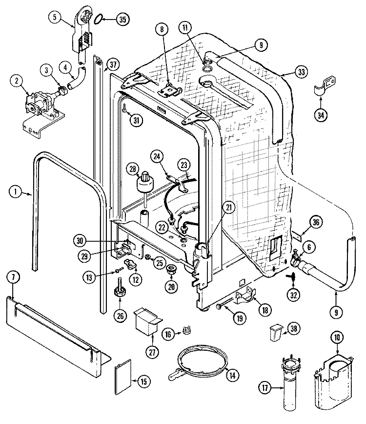 TUB Diagram and Parts List for MDB6000AWB  Maytag Dishwasher