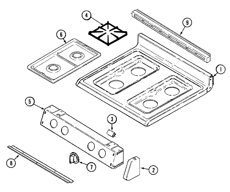TOP ASSEMBLY Diagram and Parts List for CGR3765ADC  Magic Chef Range
