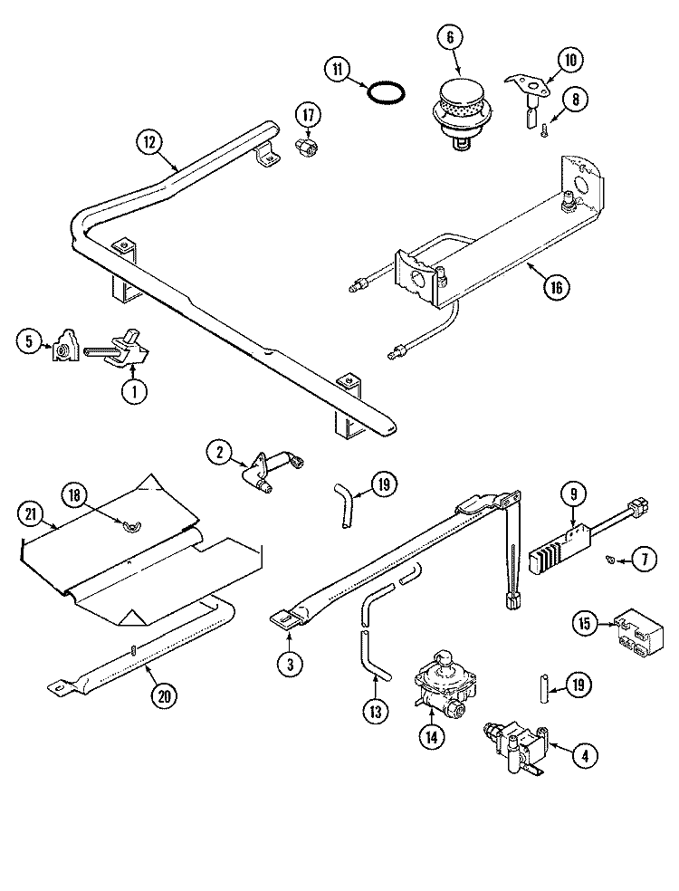 GAS CONTROLS Diagram and Parts List for CGR3765ADC  Magic Chef Range