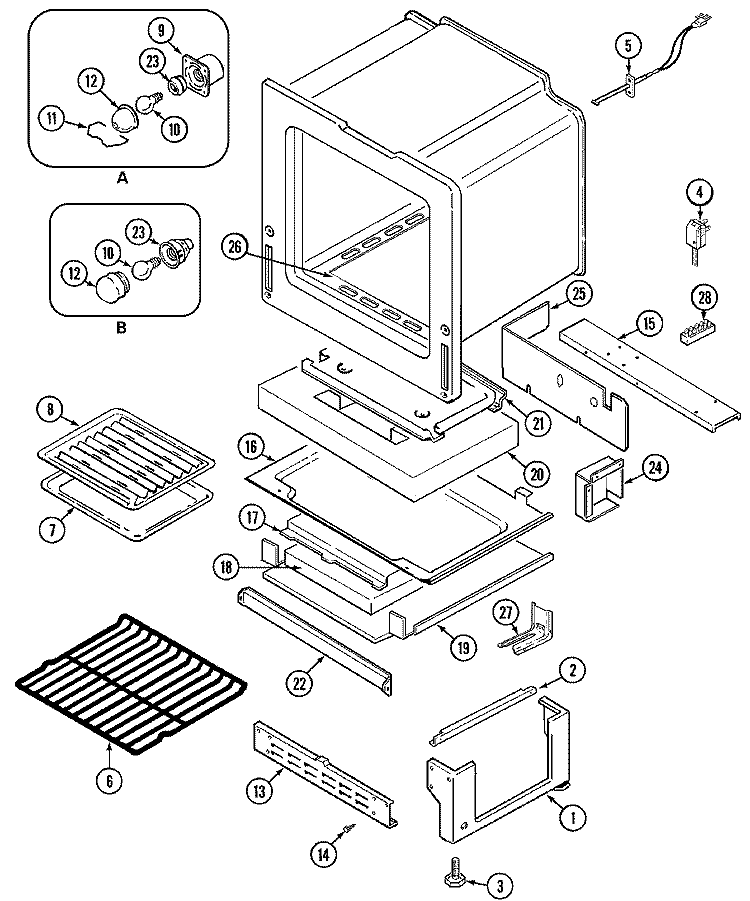 OVEN / BASE Diagram and Parts List for CGR3760ADA  Magic Chef Range