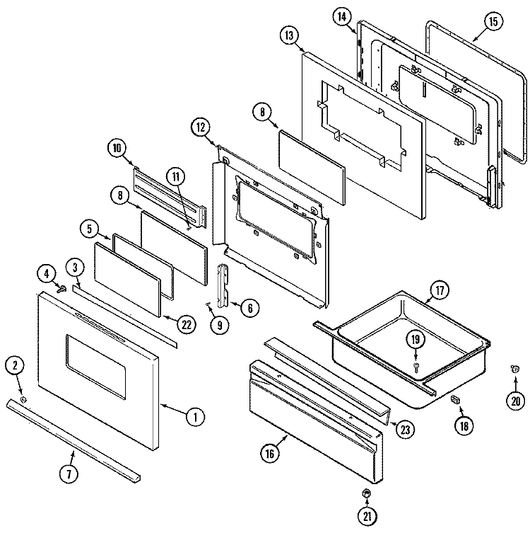 DOOR / DRAWER Diagram and Parts List for ABR3740AGW  Maytag Range