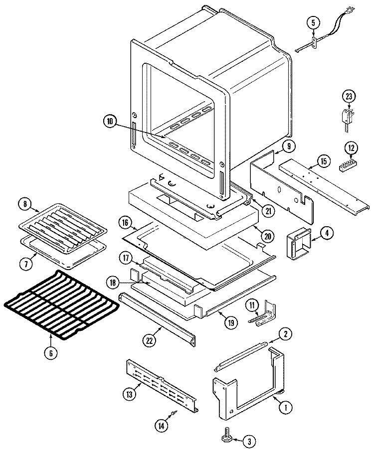 OVEN / BASE Diagram and Parts List for CGR3520BDH  Magic Chef Range