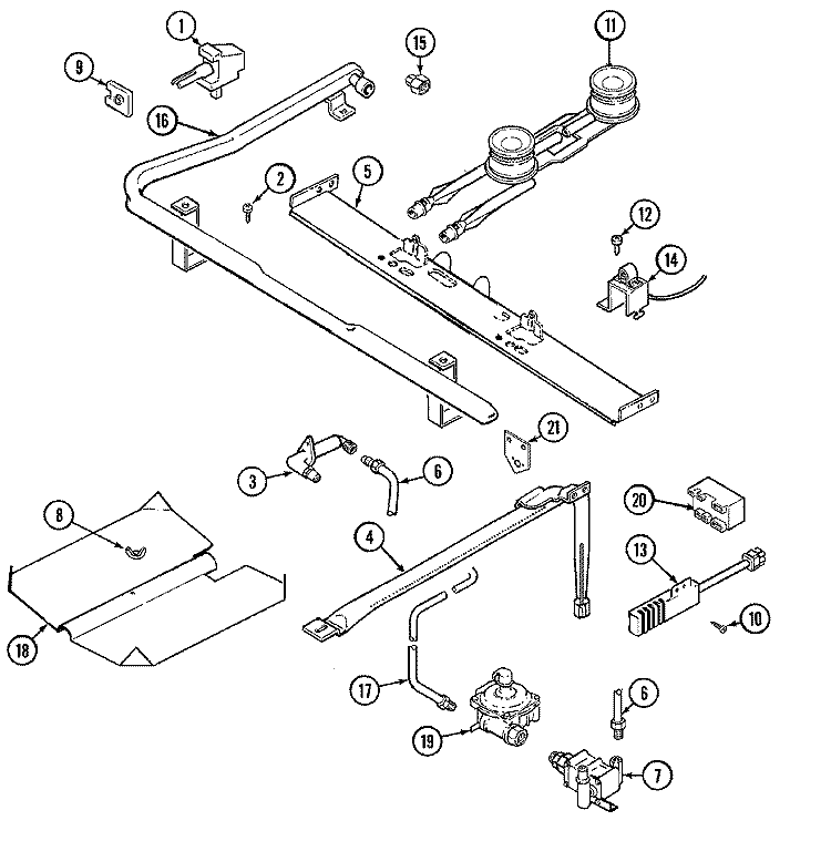 GAS CONTROLS Diagram and Parts List for CGR3520BDH  Magic Chef Range