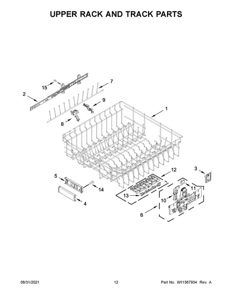 Upper Rack And Track Parts Diagram and Parts List for JDPSS244LL1  Maytag Dishwasher