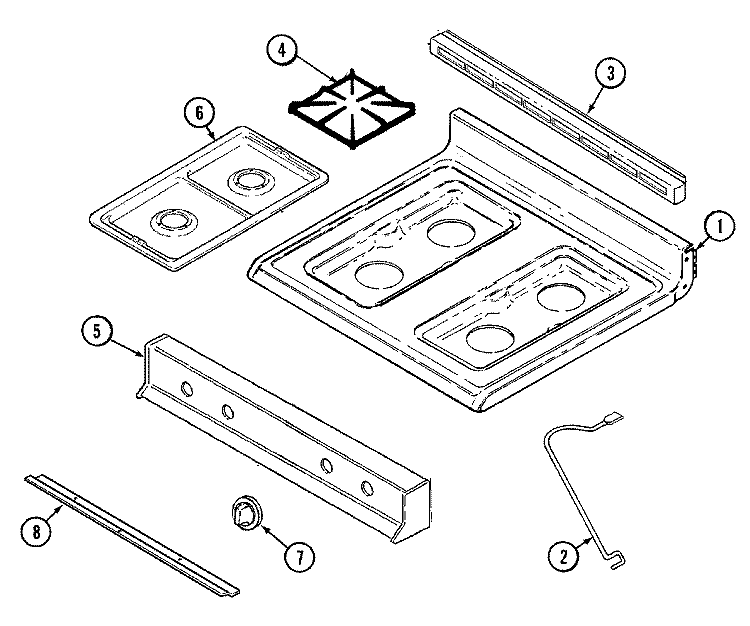 TOP ASSEMBLY Diagram and Parts List for CGR3510ADH  Magic Chef Range