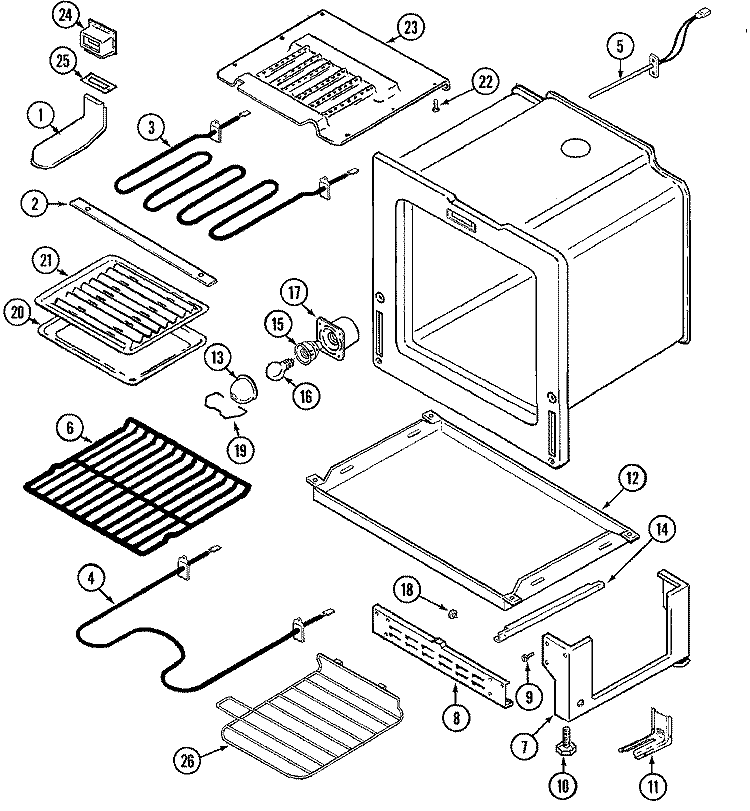 OVEN / BASE Diagram and Parts List for JER8750AAW  Jenn-Air Range