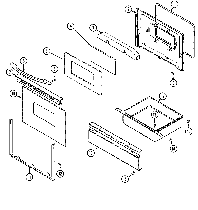DOOR / DRAWER Diagram and Parts List for AER1350BAT  Admiral Range