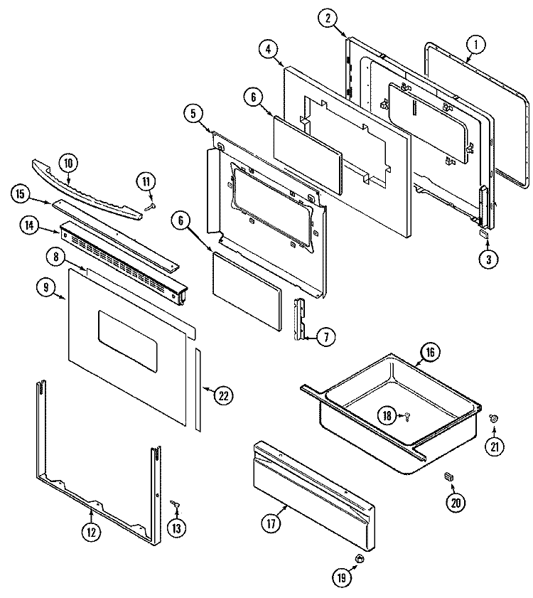 DOOR / DRAWER Diagram and Parts List for DCF4215AW  Amana Range